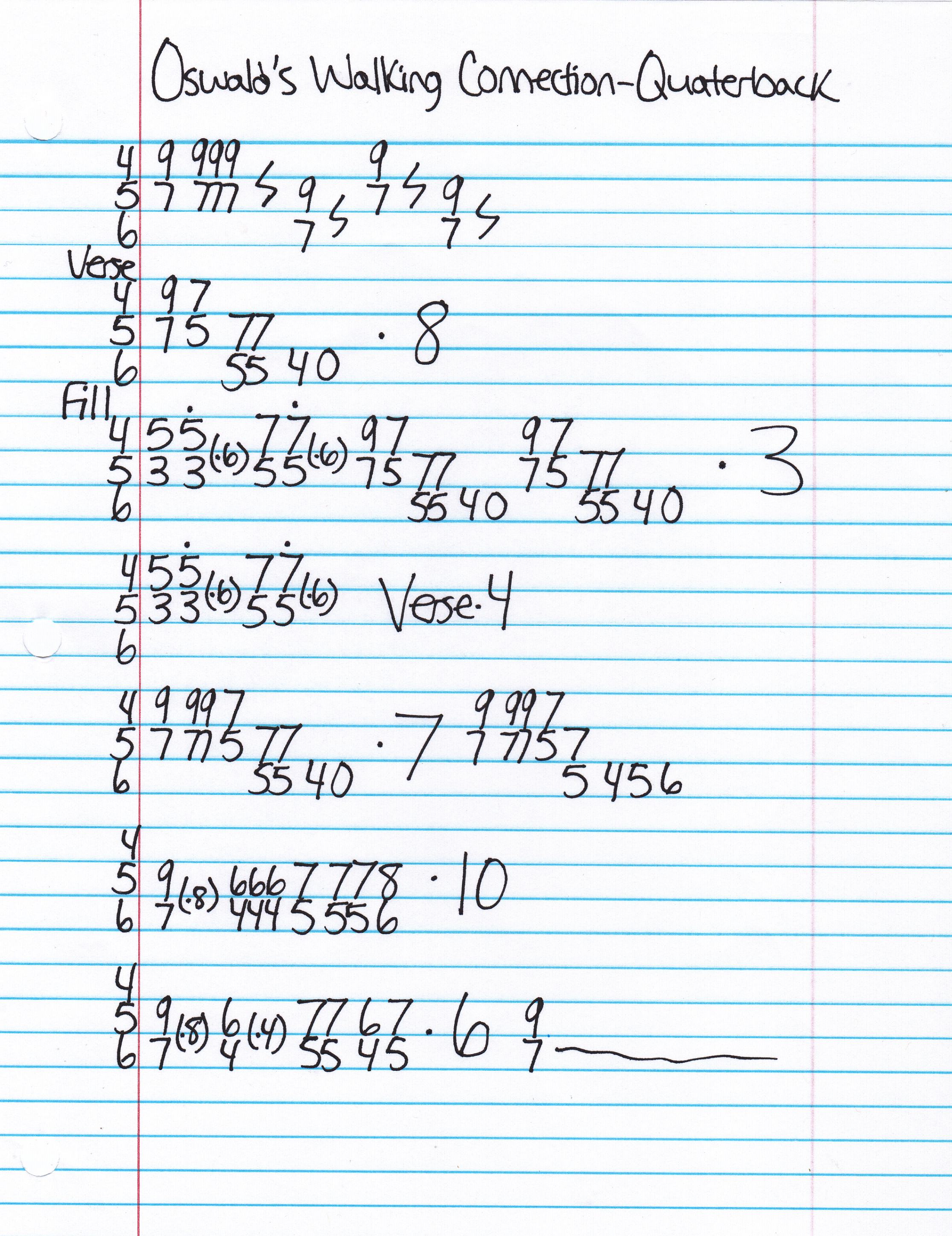 High quality guitar tab for Quarterback by Oswald's Walking Connection off of the album OWC Discography. ***Complete and accurate guitar tab!***